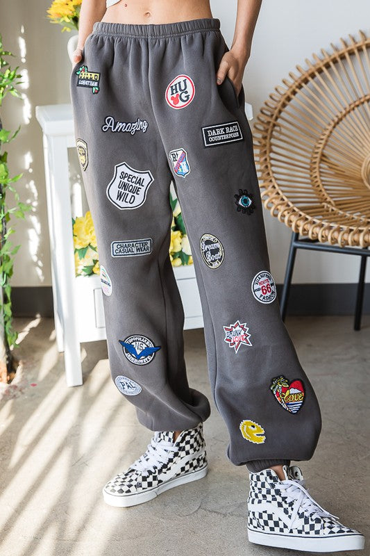 Hight Waist Multi Patches Jogger Pants -2 Colors