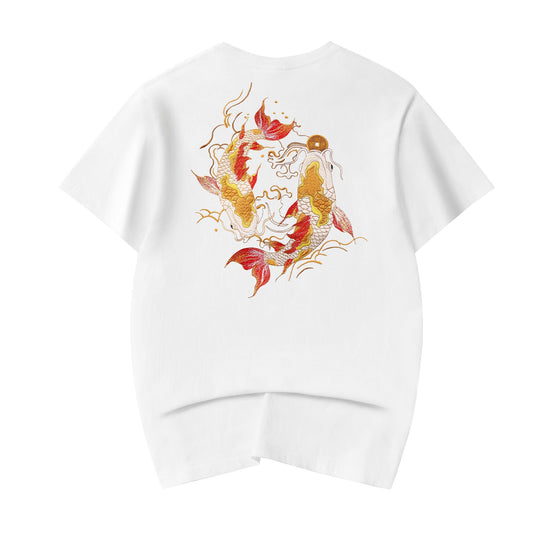 Camiseta Bordada Dourada Peixe Koi KH852