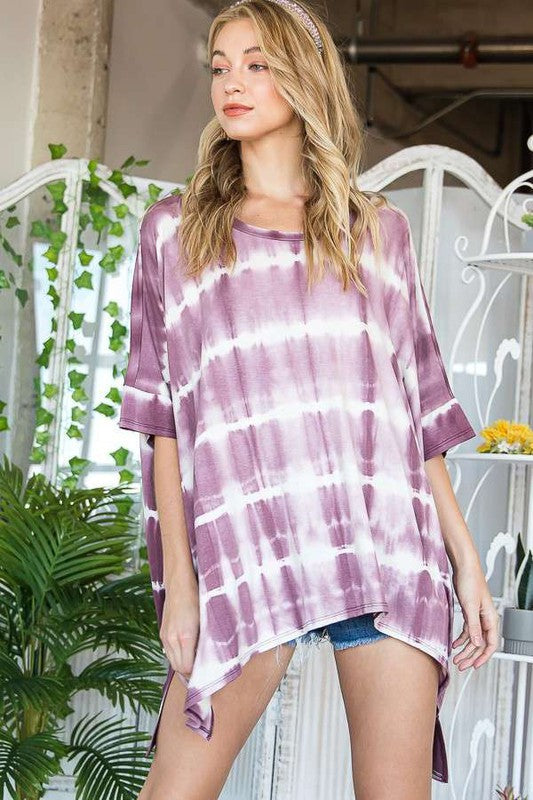 PLUS SIZE STRIPED TIE DYE ROUND NECK TUNIC- 3 COLORS