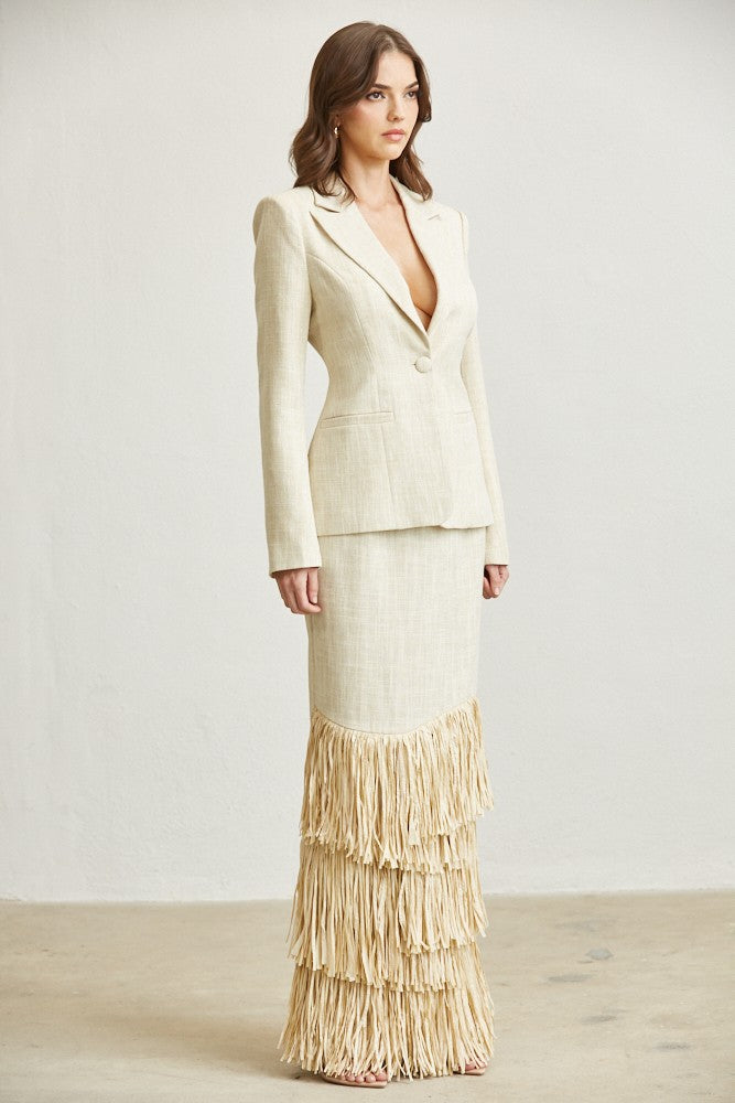 Fringe Affair Skirt Set- Cream