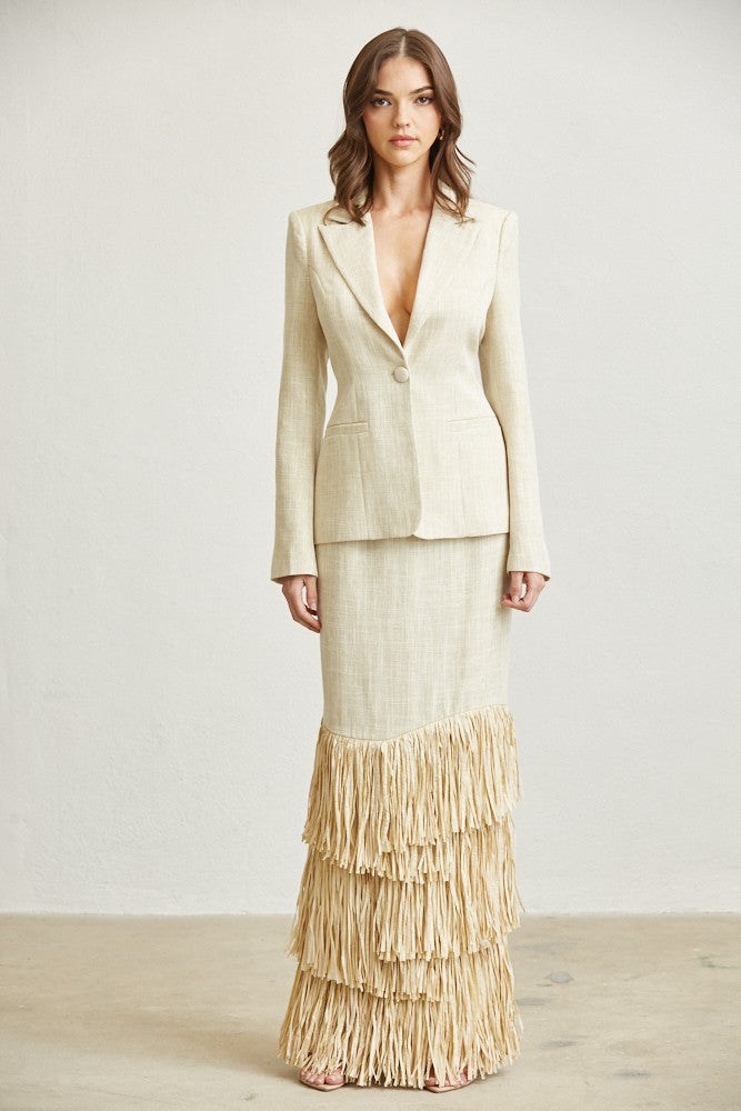 Fringe Affair Skirt Set- Cream