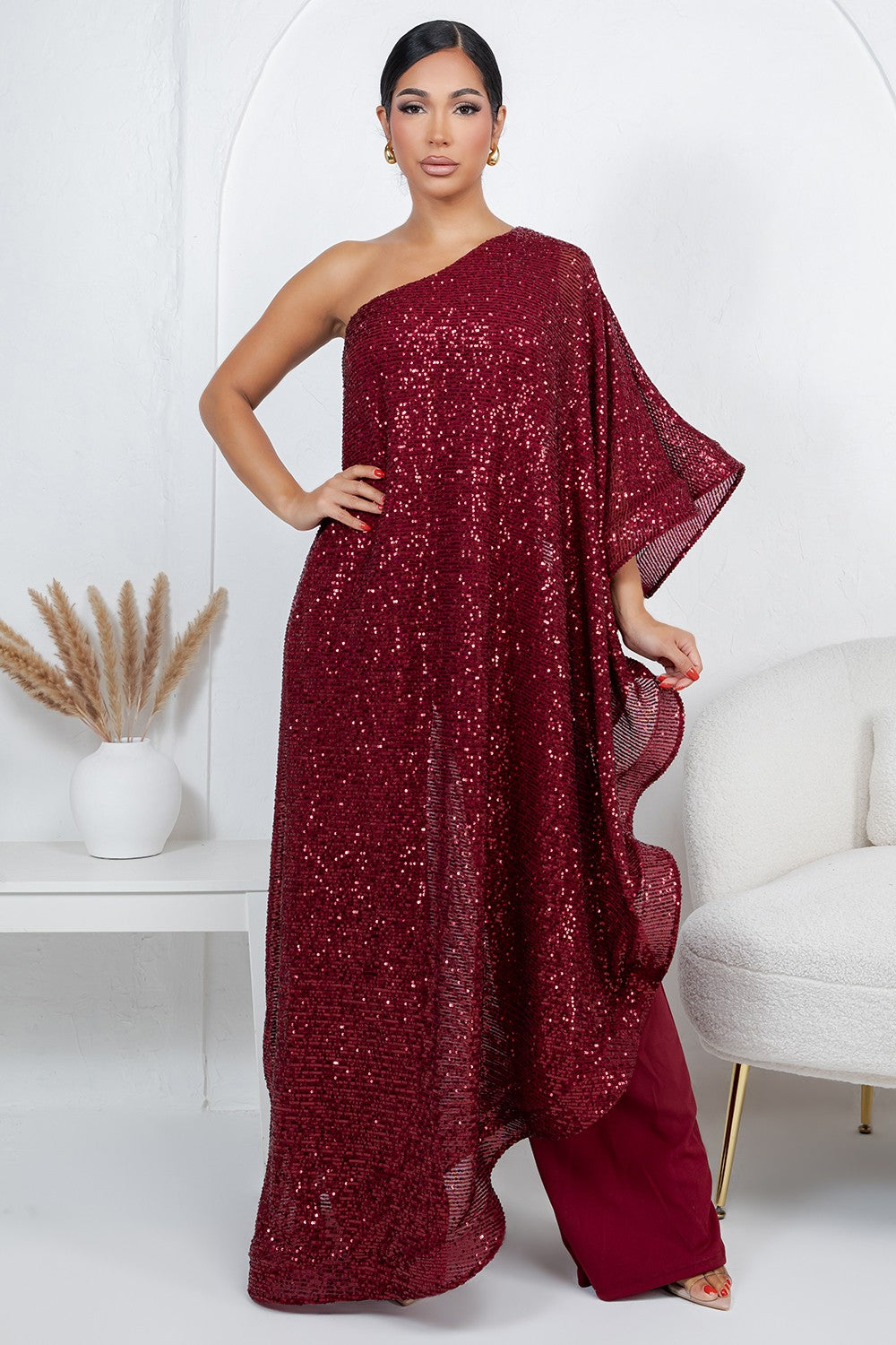 Elegant Sequin Jumpsuit- Burgundy