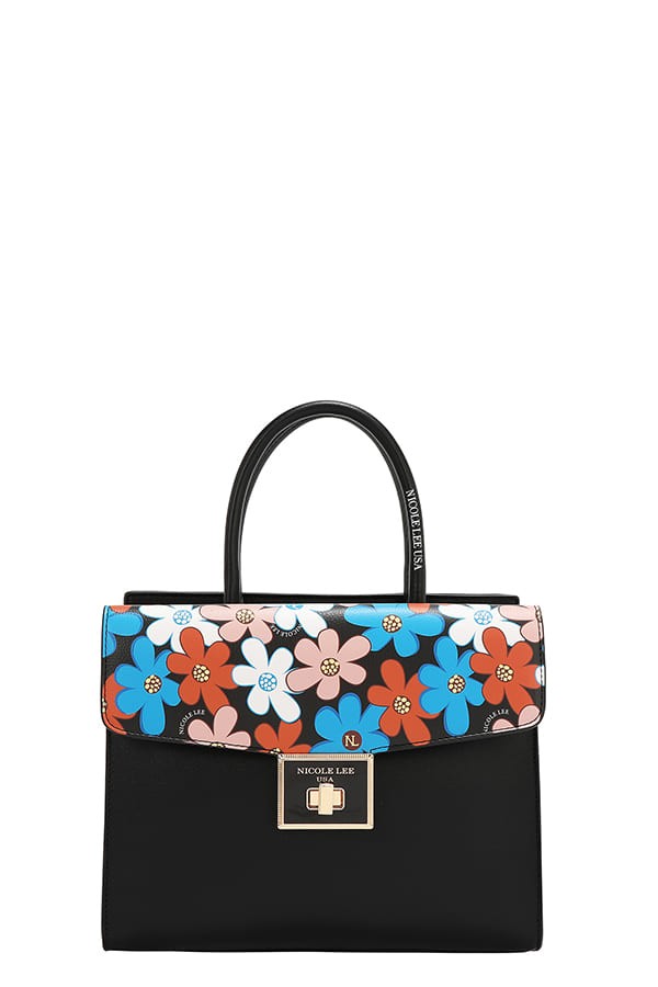 Nicole Lee USA Flower Pop Satchel Bag- Black