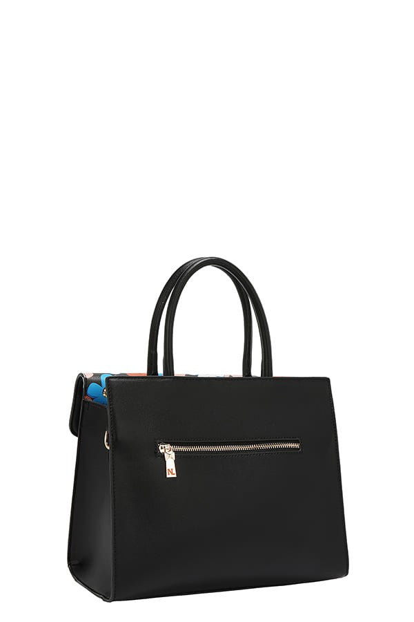 Nicole Lee USA Flower Pop Satchel Bag- Black