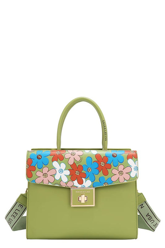Nicole Lee USA Flower Pop Satchel Bag- Green