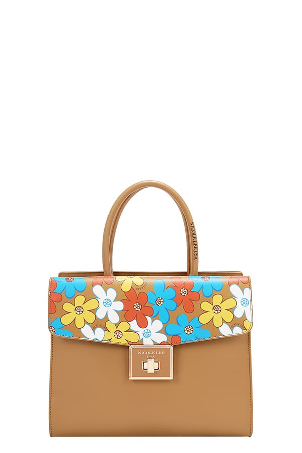 Nicole Lee USA Flower Pop Satchel Bag- Taupe