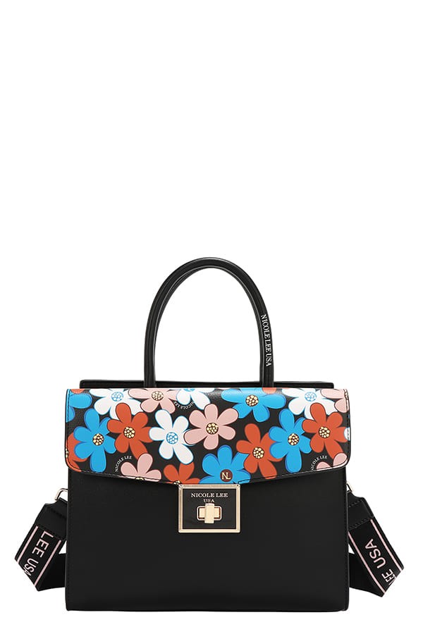 Nicole Lee USA Flower Pop Satchel Bag- Black