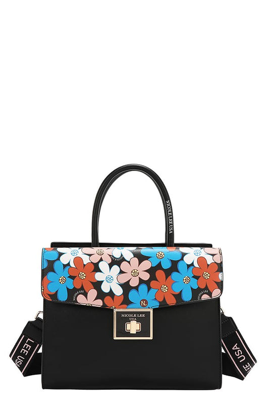 Nicole Lee USA Flower Pop Satchel Bag- Black