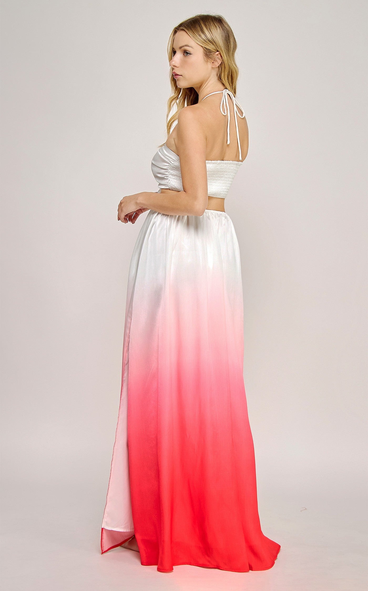Ombre Starfish Trim Halter Neck Maxi Dress- Strawberry
