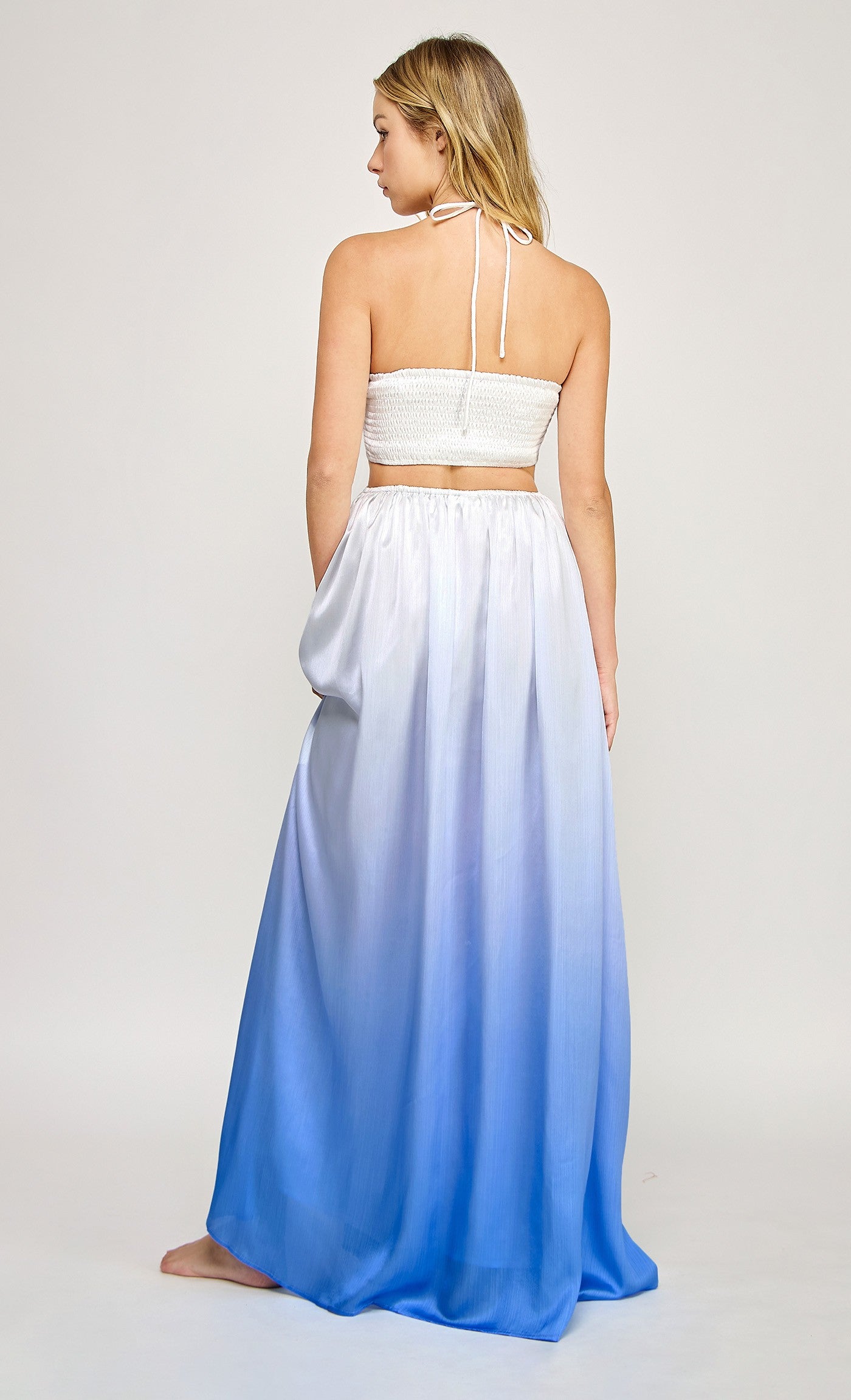 Ombre Starfish Trim Halter Neck Maxi Dress- Sea Blue