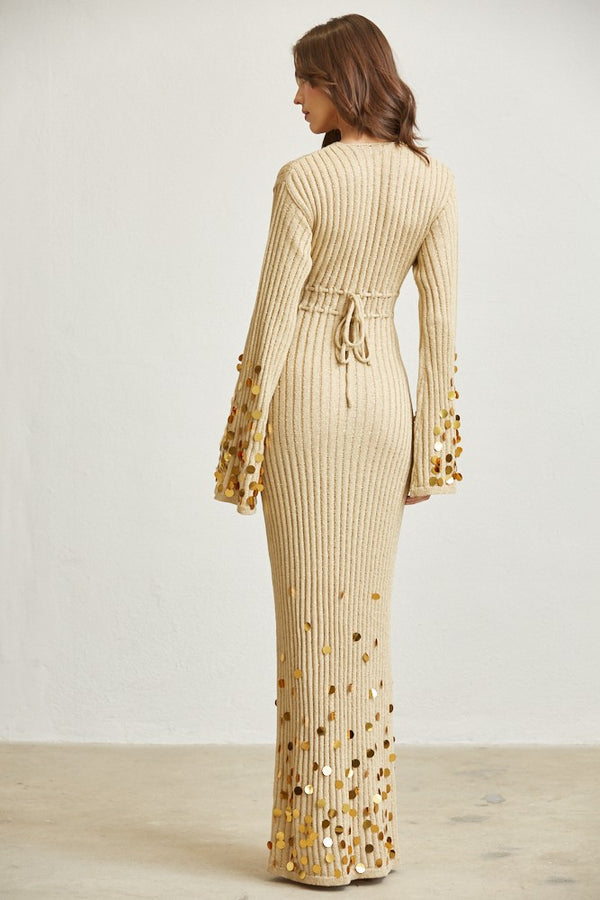 Classy Moment Glistening Sequin Maxi Dress- Gold