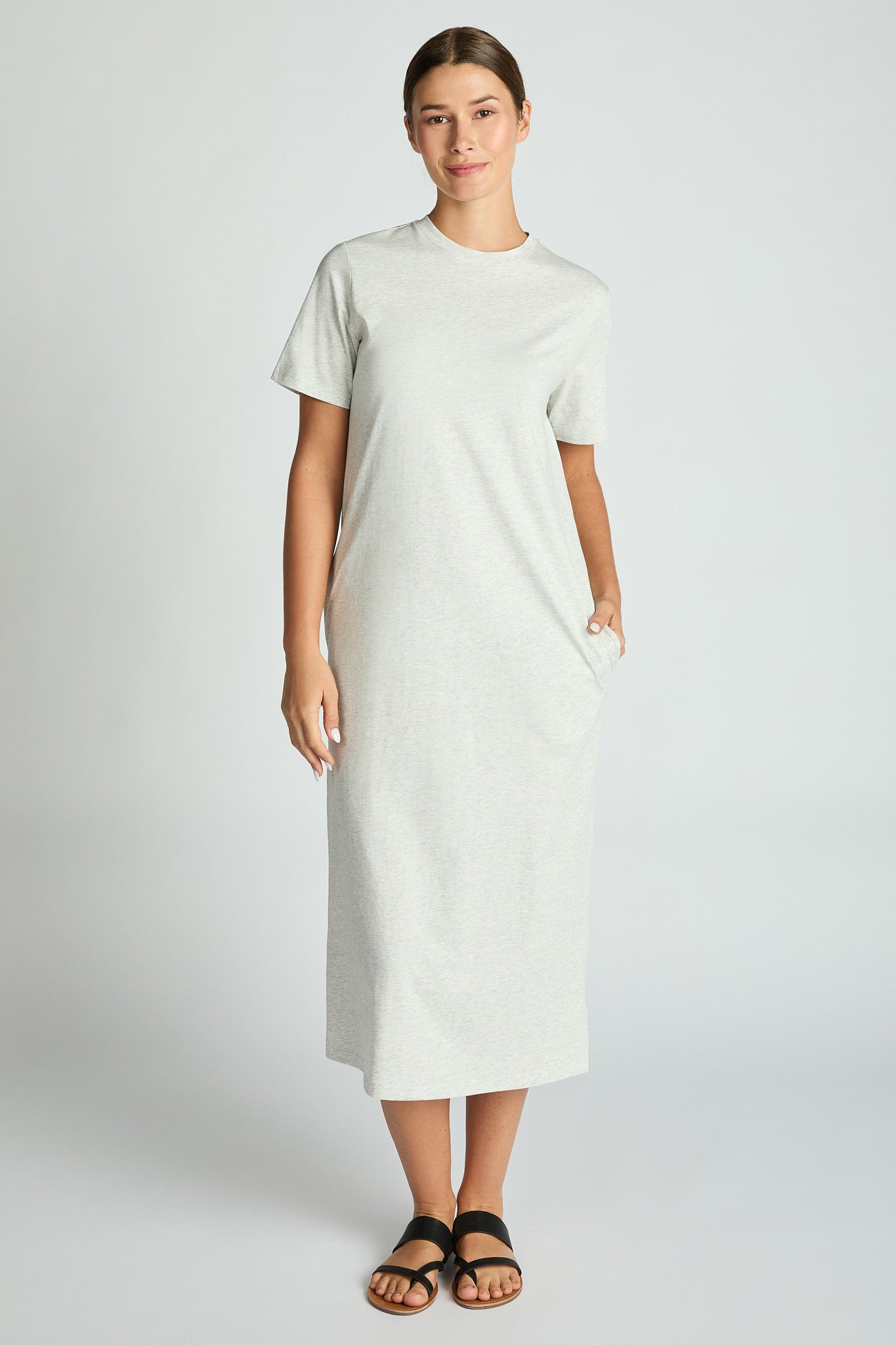 Comfort Collection: Cotton T-Shirt Midi Dress- Black/Chocolate/Grey