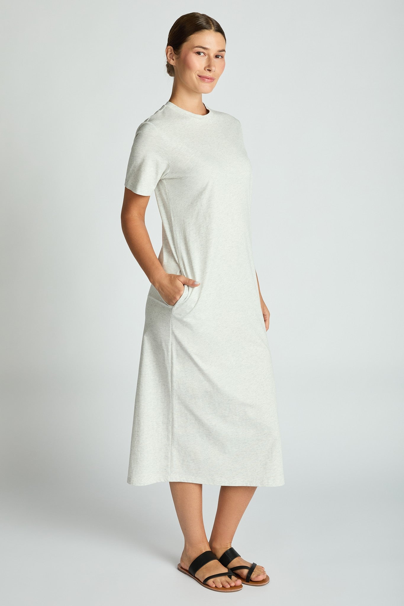 Comfort Collection: Cotton T-Shirt Midi Dress- Black/Chocolate/Grey