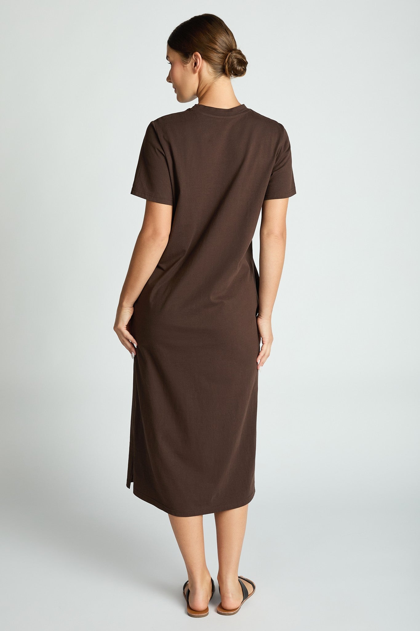 Comfort Collection: Cotton T-Shirt Midi Dress- Black/Chocolate/Grey