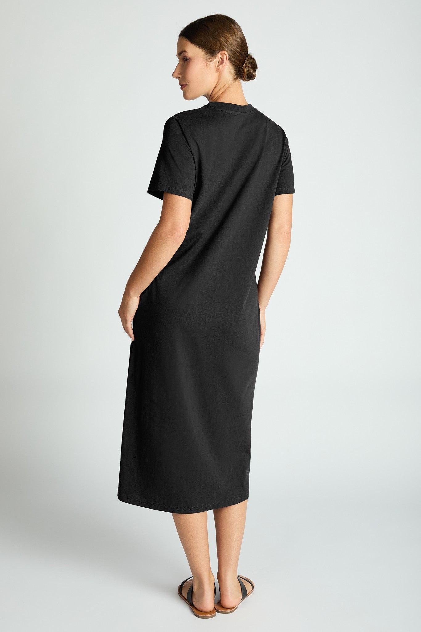 Comfort Collection: Cotton T-Shirt Midi Dress- Black/Chocolate/Grey