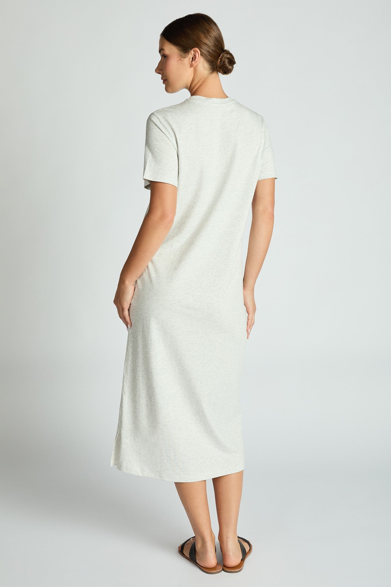 Comfort Collection: Cotton T-Shirt Midi Dress- Black/Chocolate/Grey