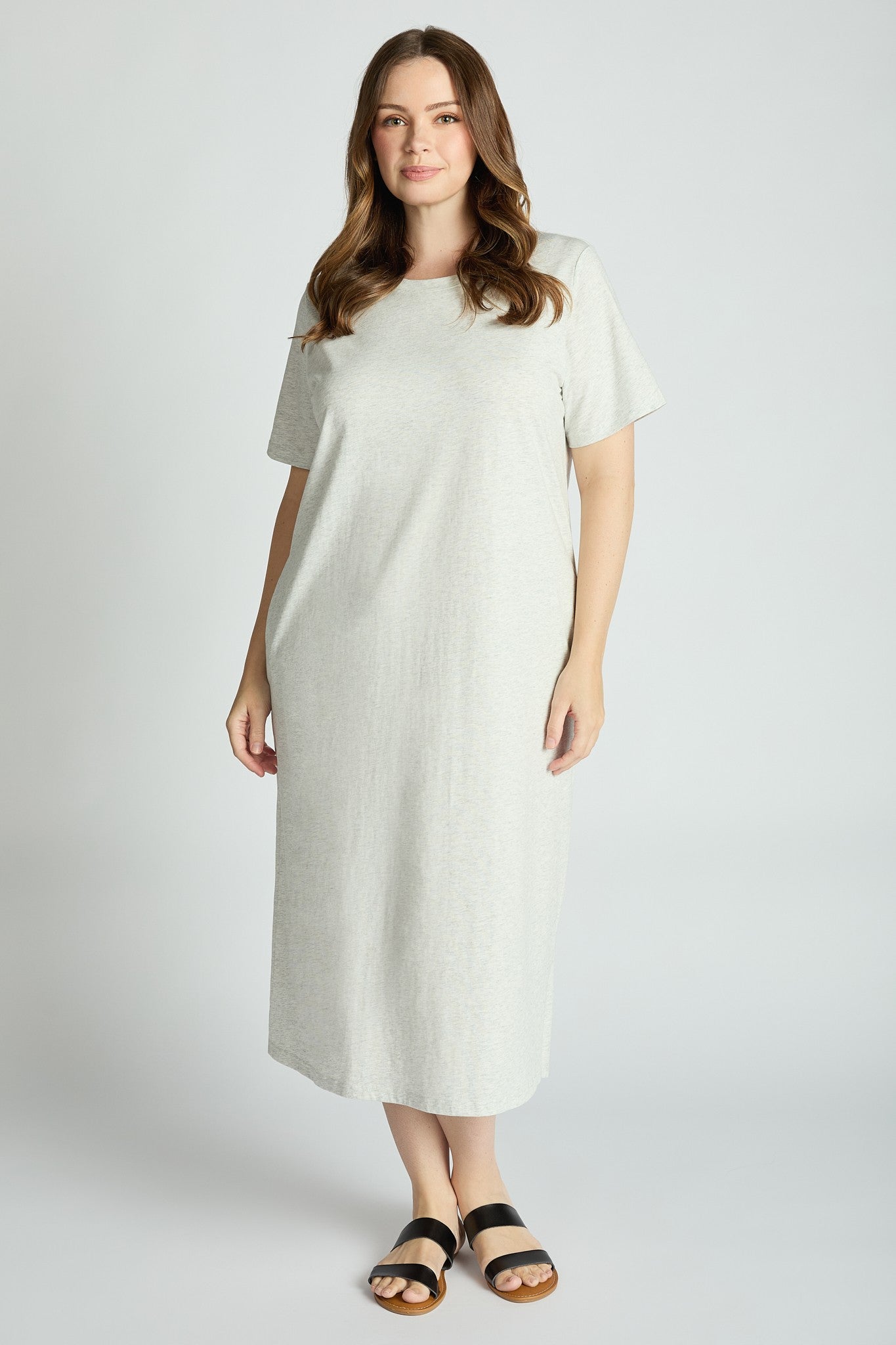 Comfort Collection: Cotton T-Shirt Midi Dress- Black/Chocolate/Grey