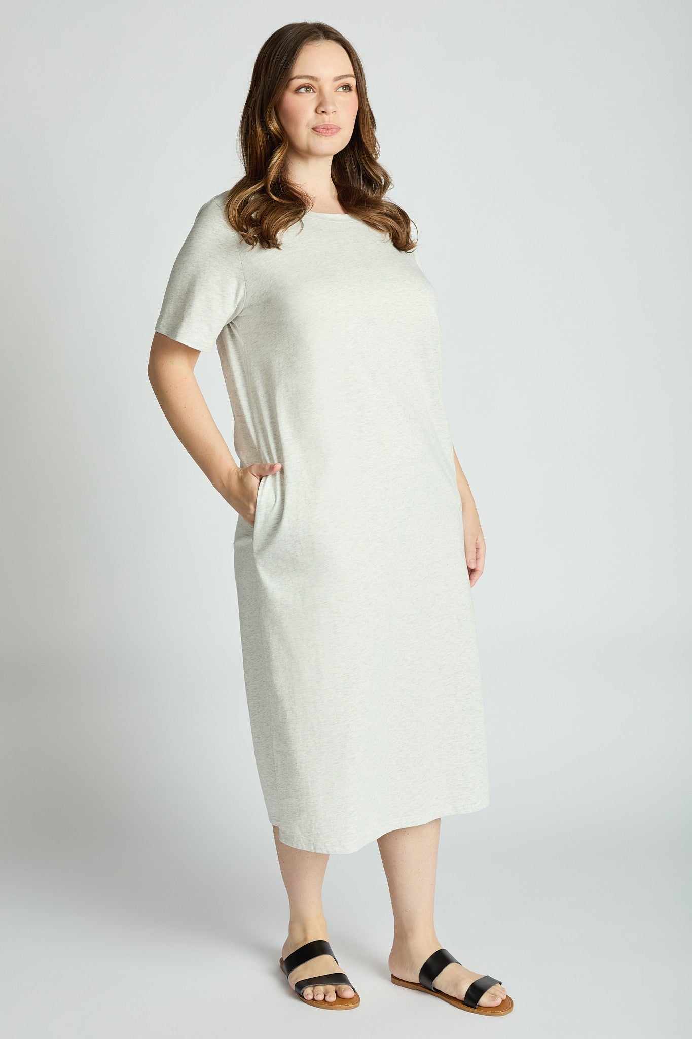 Comfort Collection: Cotton T-Shirt Midi Dress- Black/Chocolate/Grey