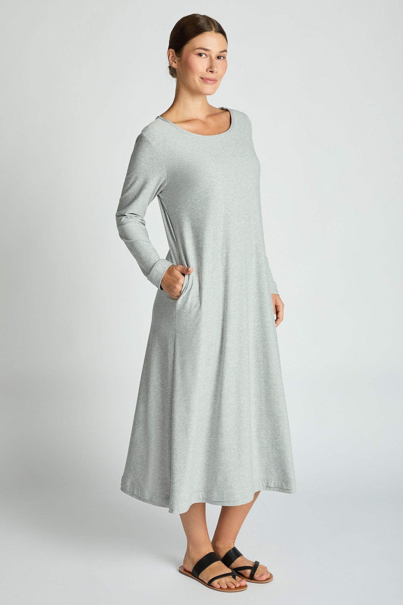 Jersey Knit Long Sleeve Built In  Bra Dress-3 Colors
