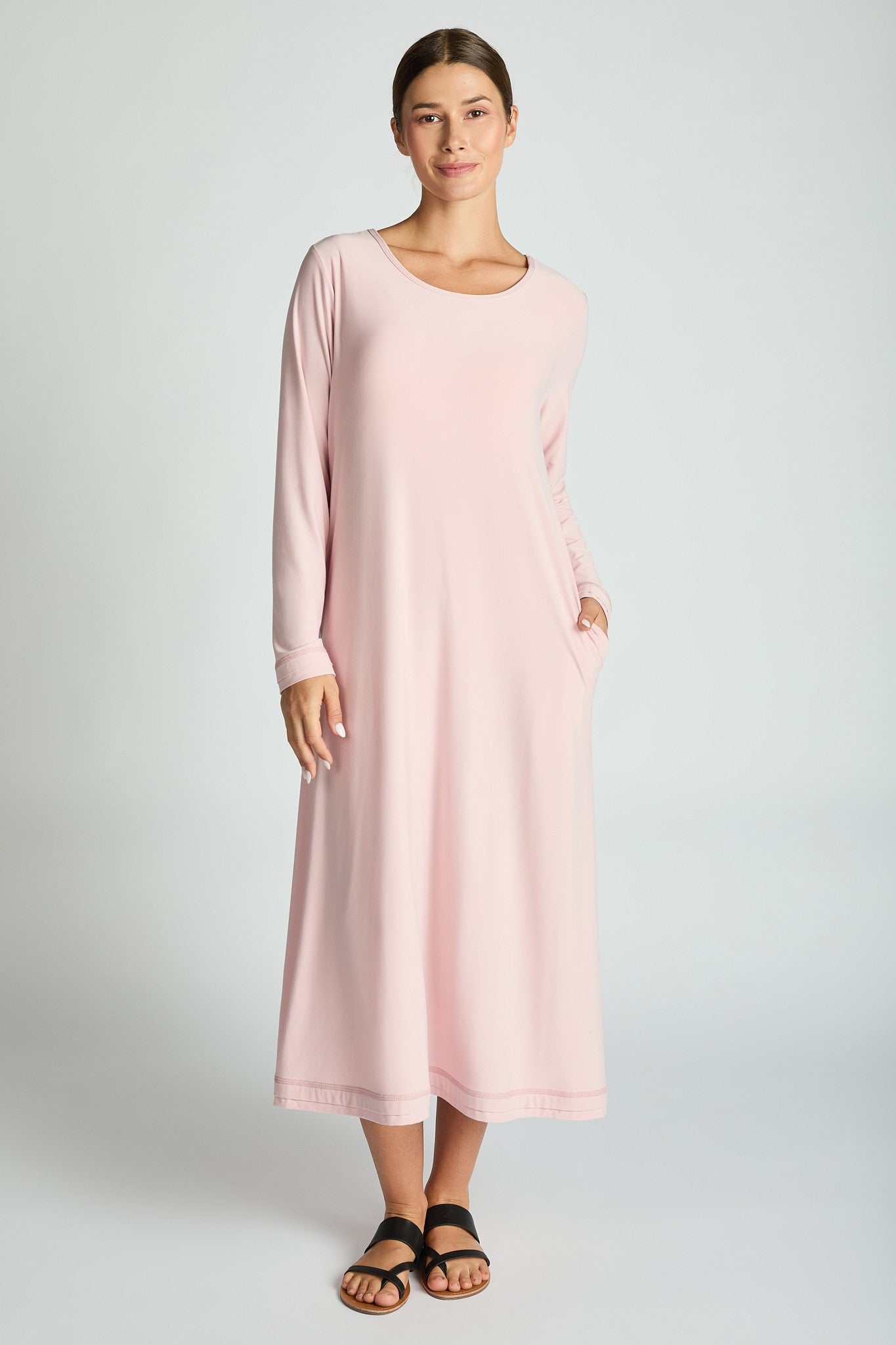 Jersey Knit Long Sleeve Built In  Bra Dress-3 Colors