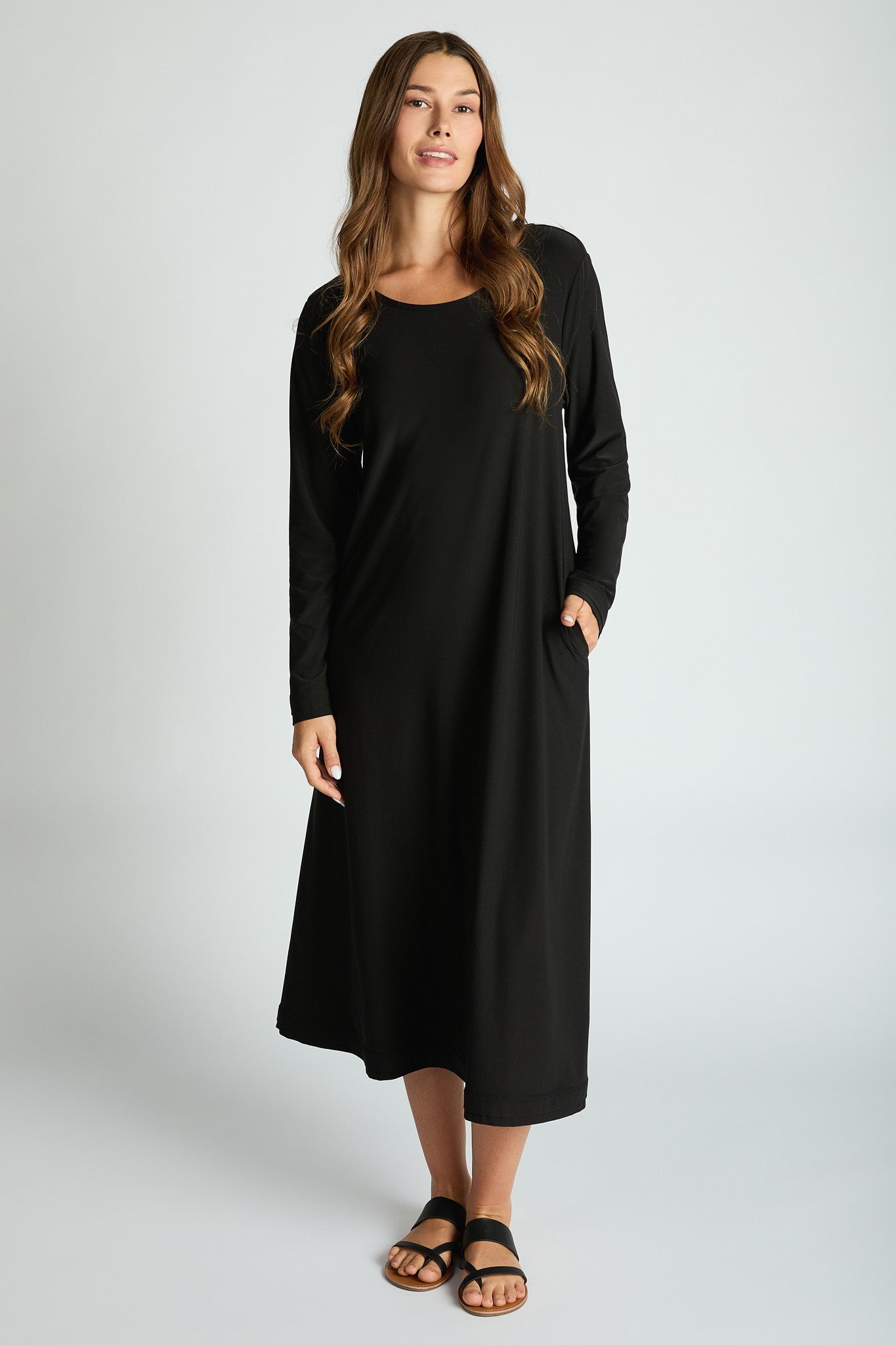 Jersey Knit Long Sleeve Built In  Bra Dress-3 Colors