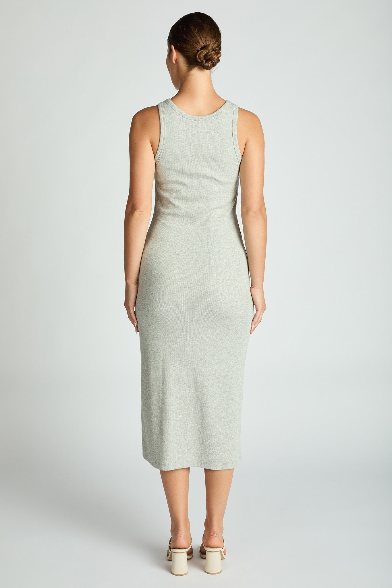 Comfort Collection: Ribbed Sleeveless Built In Bra Dress- Black/Cinnamon/Grey