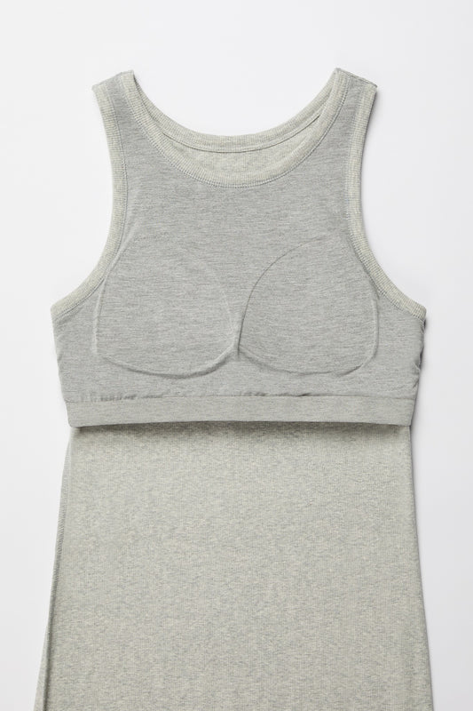 Comfort Collection: Ribbed Sleeveless Built In Bra Dress- Black/Cinnamon/Grey