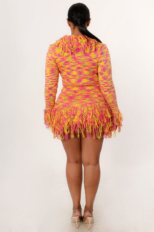 Multi Colored Cable Knit Top And Skirt 2 Piece Set- Multicolored