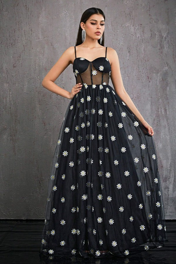 Strap Sheer Evening Party Dress