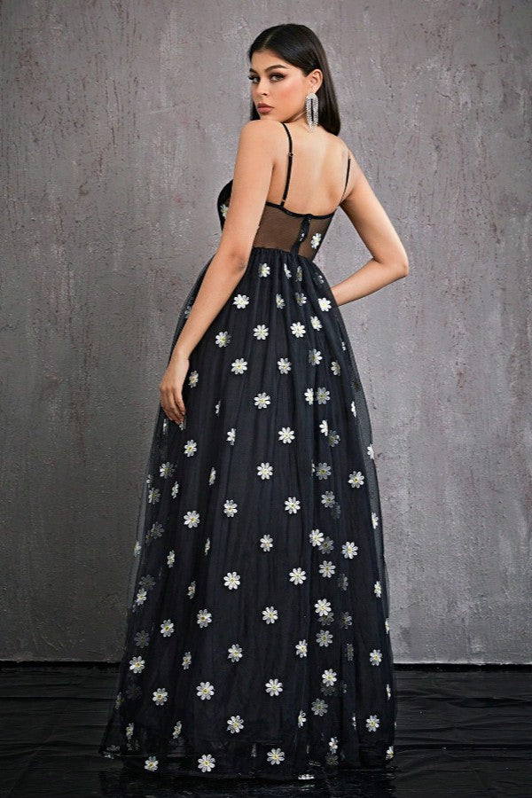 Strap Sheer Evening Party Dress