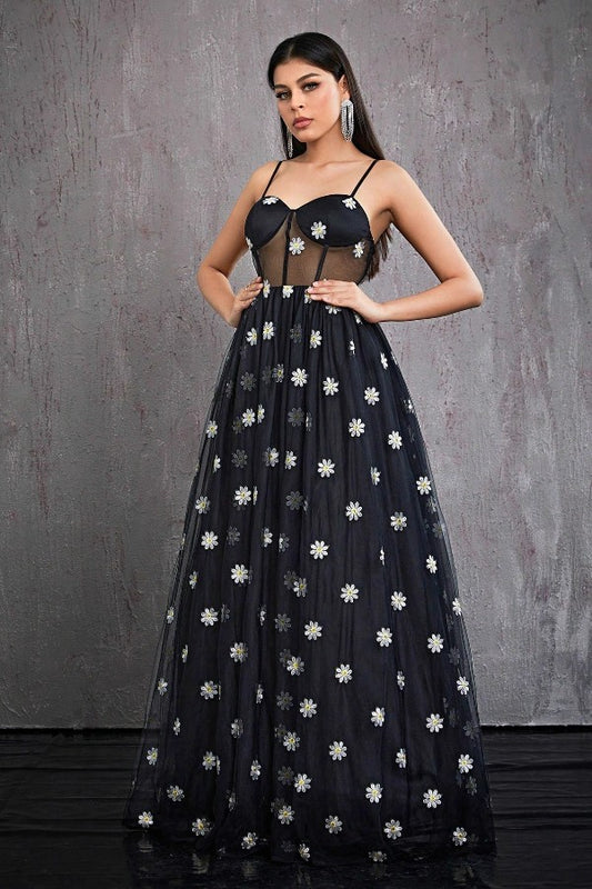 Strap Sheer Evening Party Dress