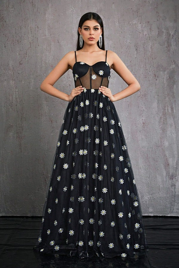 Strap Sheer Evening Party Dress