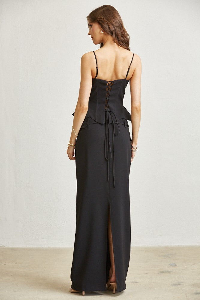 Gold Sequin Peplum Topped Exquisite Skirt Set- Black/Gold