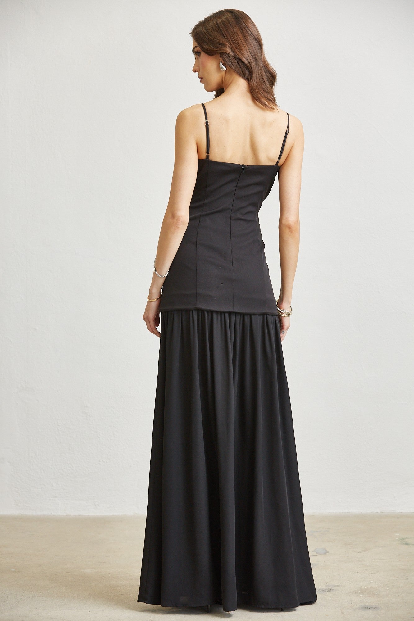 Pearl Embroidered Topped Maxi Dress- Black