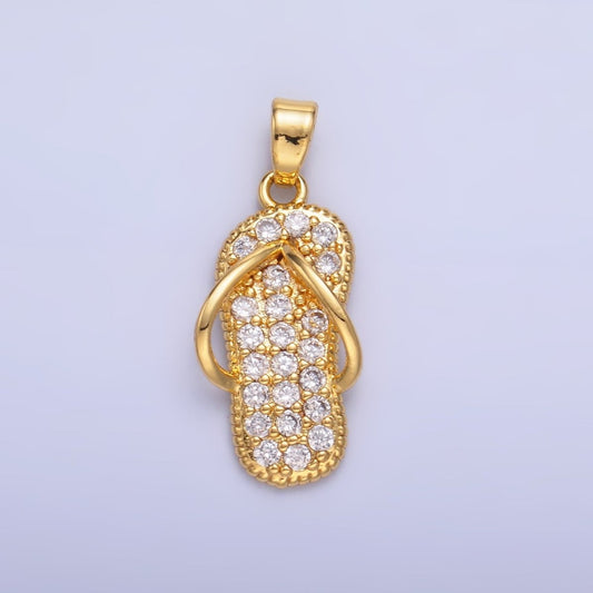 24K Gold Filled Flip Flops Sandal Micro Paved CZ Pendant | AA1420