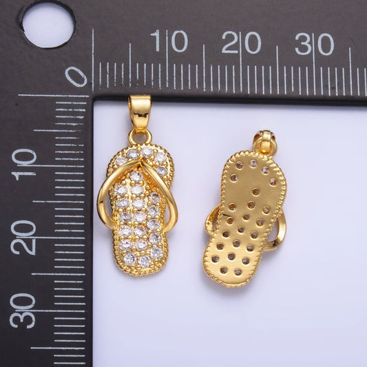 24K Gold Filled Flip Flops Sandal Micro Paved CZ Pendant | AA1420
