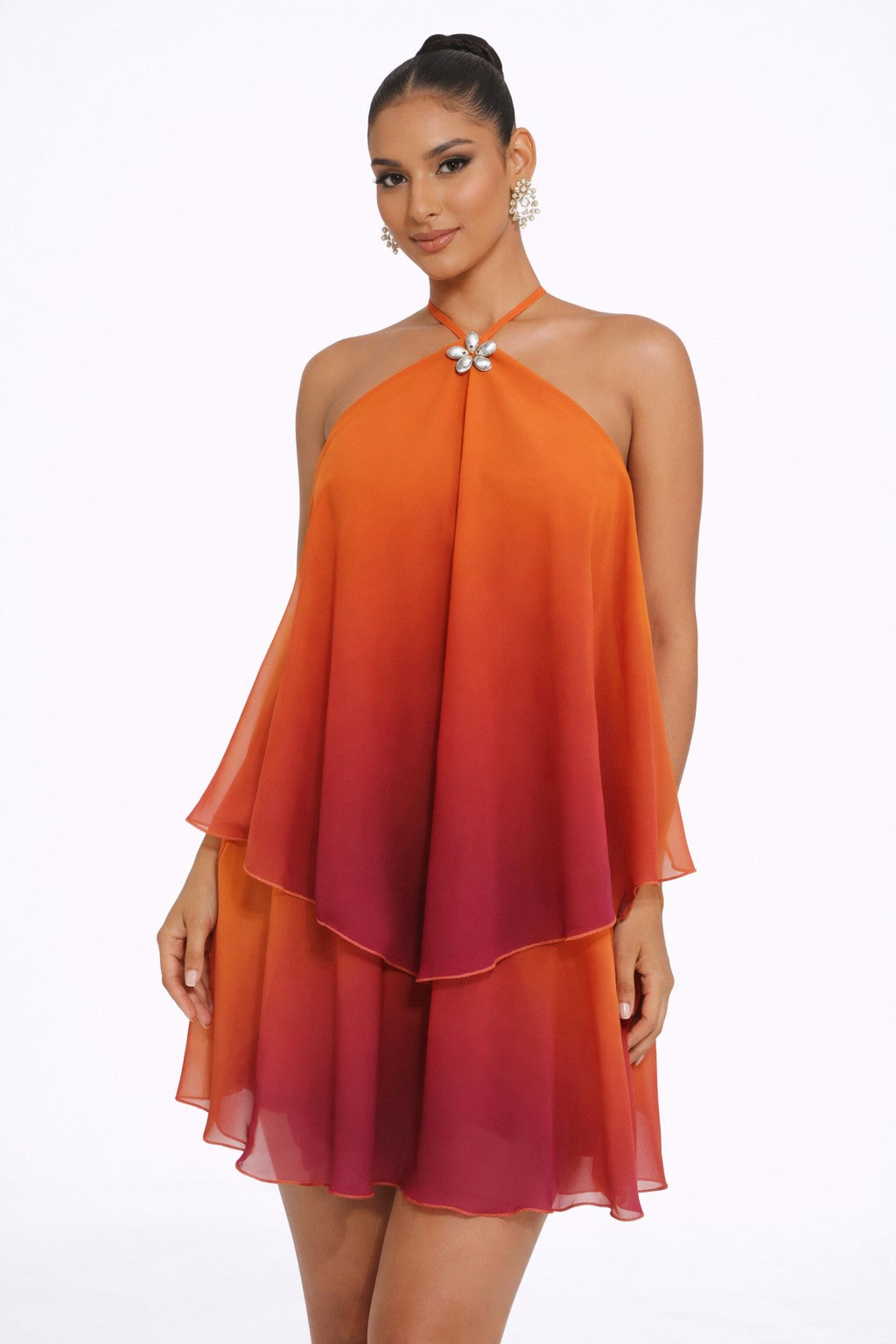 Sunset Halter Chiffon Mini Dress