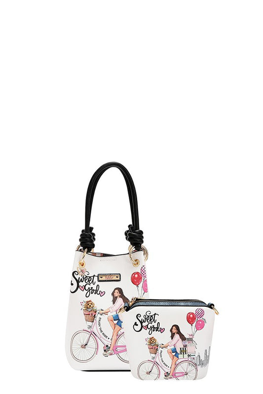 Nicole Lee USA "Sweet Girl" 2 Piece Bucket Shoulder Bag Set