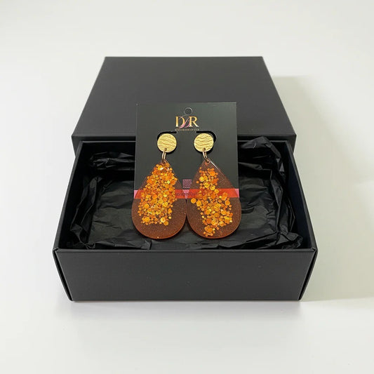 Minimalist Orange Glitter Resin Teardrop Earrings (PRE-ORDER)