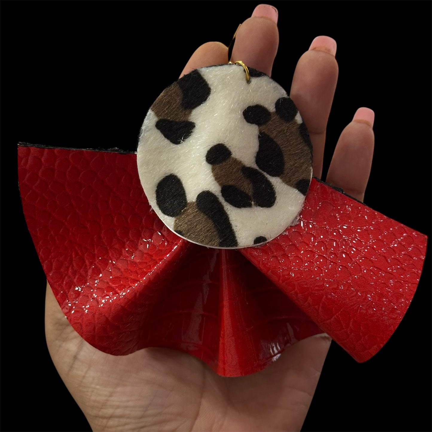 Oversized Statement Leopard And Red Ruffle Earrings (PRE-ORDER)
