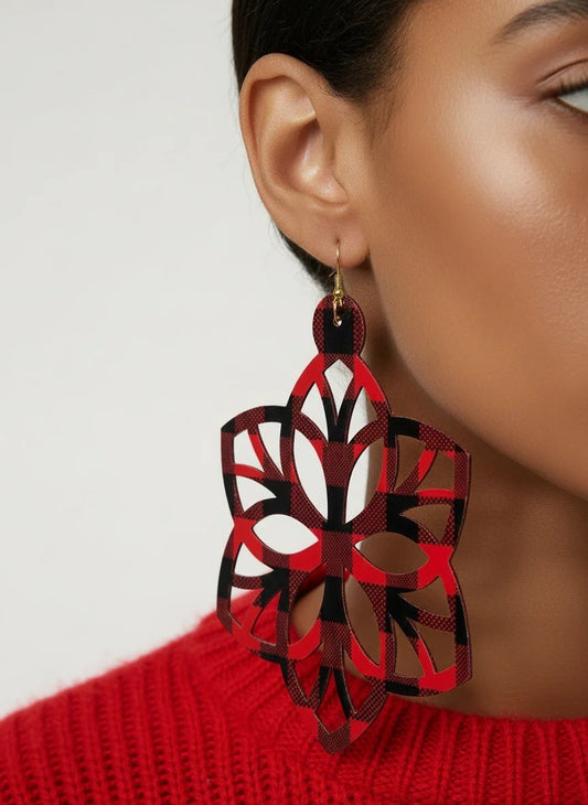 Red Buffalo Floral Plaid Oversized Statement Earrings (PRE-ORDER)
