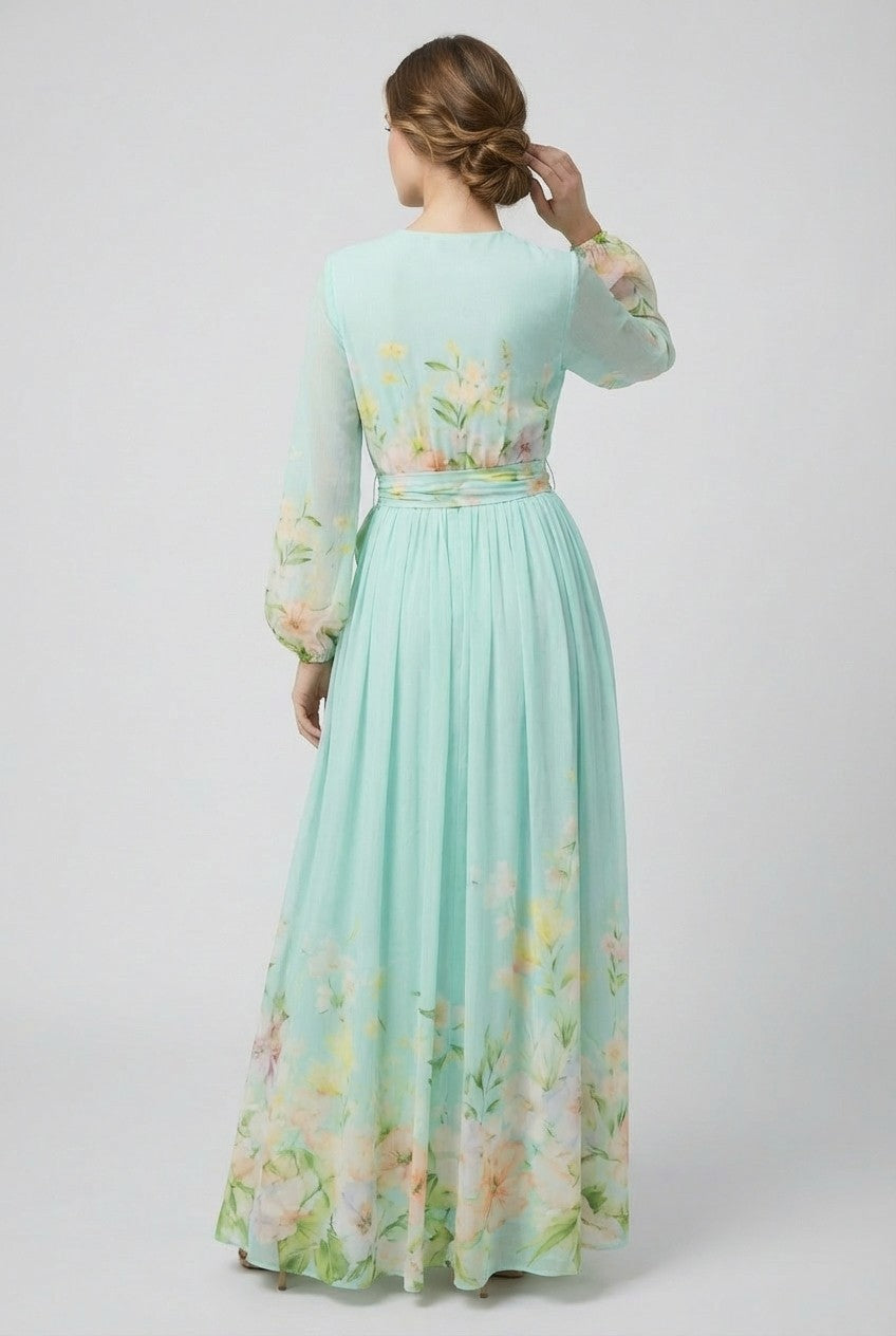 Floral Chiffon Wrap Maxi Dress- Blue or Pink (PREORDER)