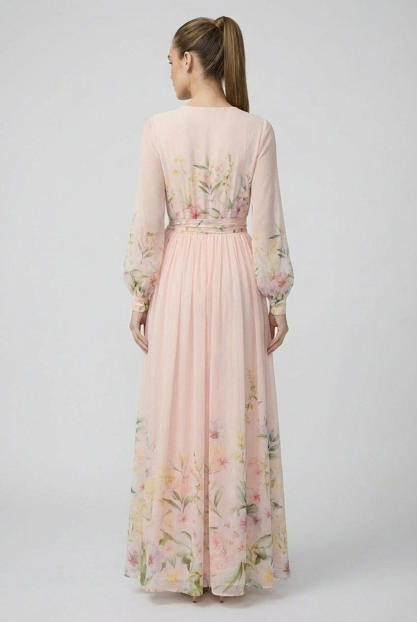 Floral Chiffon Wrap Maxi Dress- Blue or Pink (PREORDER)