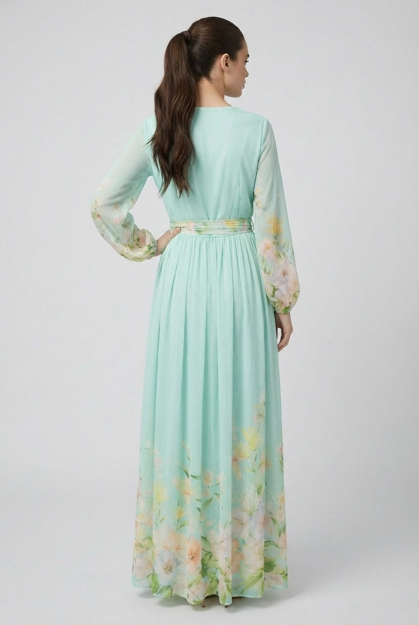 Floral Chiffon Wrap Maxi Dress- Blue or Pink (PREORDER)