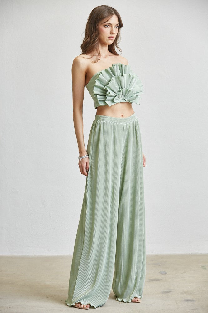 Exotic Pleated Pants Set- Mint