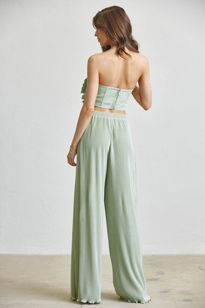 Exotic Pleated Pants Set- Mint