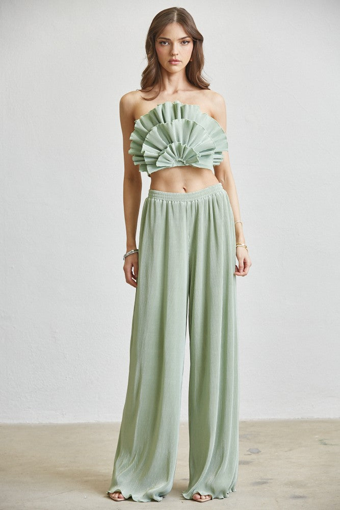 Exotic Pleated Pants Set- Mint