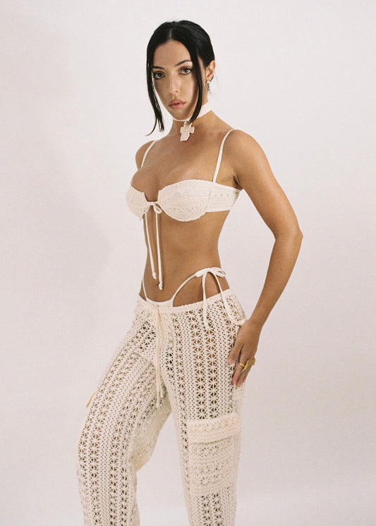Bahia Cargo Pants- Beige Crochet