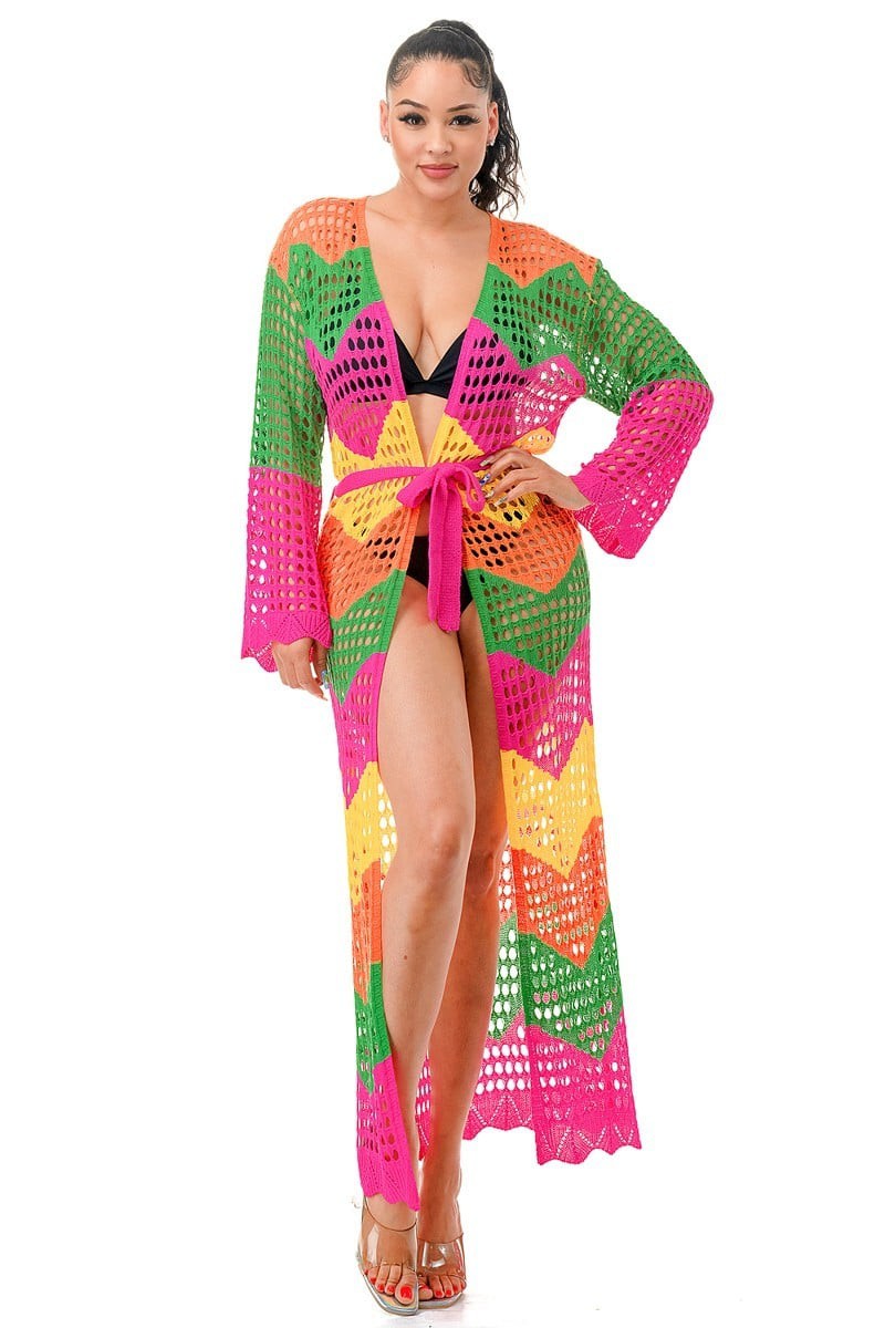 Pink Multi Long Cardigan/Kimono