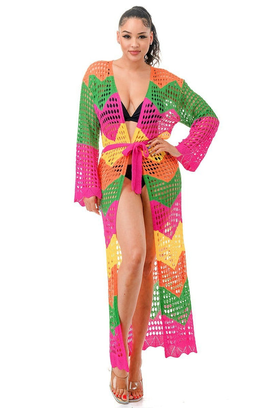 Pink Multi Long Cardigan/Kimono